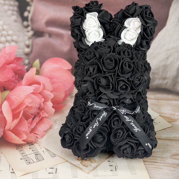 Romantic Eternal Flower Hug Rabbit - Simulation Rose Plastic Flower Bouquet 6.6*6.2*9.8 Inches Daily or Valentine's Day Romantic Gift for Lover, Eternal Love to Who You Love