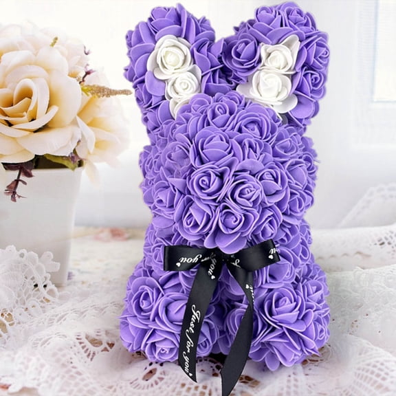 Romantic Eternal Flower Hug Rabbit - Simulation Rose Plastic Flower Bouquet 6.6*6.2*9.8 Inches Daily or Valentine's Day Romantic Gift for Lover, Eternal Love to Who You Love