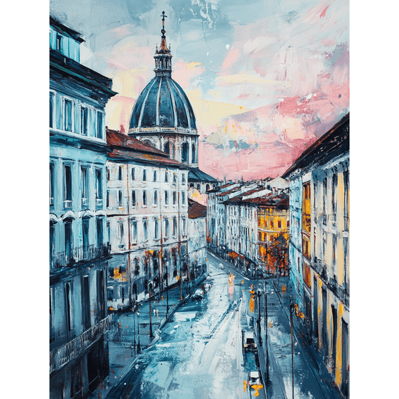 Romantic European Cityscape Canvas Painting, Suitable for Living Room, Bedroom, Office, Hallway, and Dining Room Decoration.