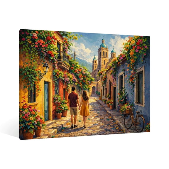 Romantic European Town Street View Frameless Wall Art Modern Living Room Sofa Background Wall Decor Women's clothing