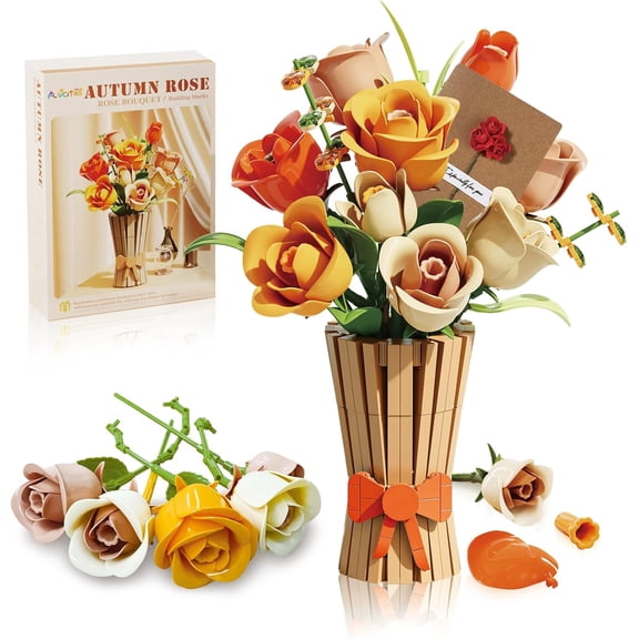 Romantic Everlasting Rose Bouquet Building Set, Detailed Botanical Floral Collection for Home Ornament, Mindful STEM Building Toy for Adults, Ideal Gift for Valentine's Day, Mother's Day,or Birthdays