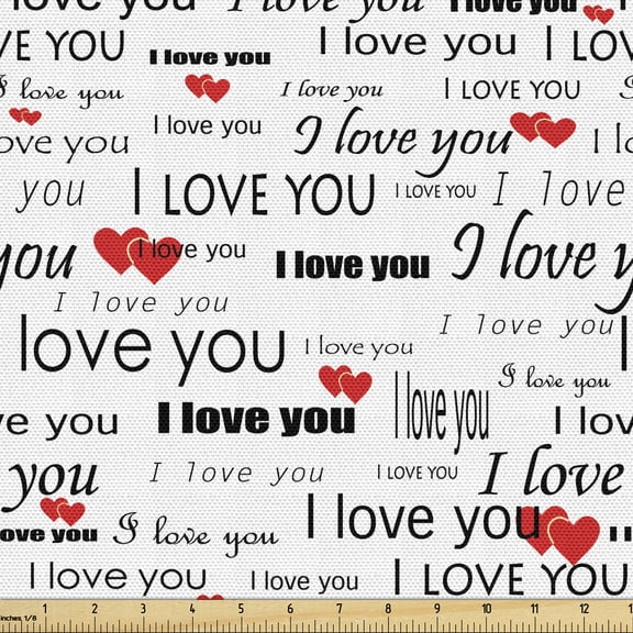 Ambesonne Romantic Fabric by the Yard Upholstery, Romance Couple Love, 1 Yard, Vermilion Black White
