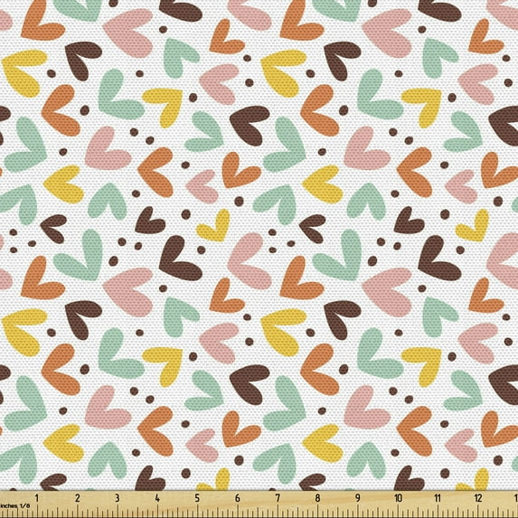 Romantic Fabric by the Yard Upholstery, Love Themed Pattern with Pastel Tones Abstract Hearts and Dots Image, Decorative Fabric for DIY and Home Accents, Multicolor by Ambesonne