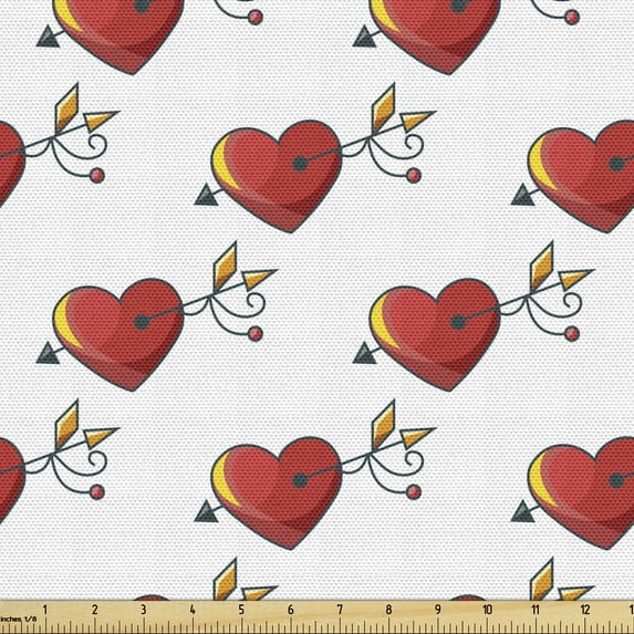 Ambesonne Romantic Fabric by the Yard Upholstery, Valentines Theme Hearts, 2 Yards, Vermilion Pale Orange
