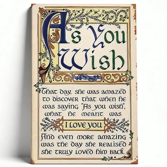 Romantic Fantasy Bookish Quote As You Wish Medieval Illuminated Manuscript Matte Finish Gallery Wrapped Canvas Wall Art Home Decoration Decor Living Room Bedroom 8*12inch(20*30cm)