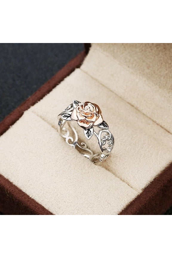 Romantic Female Rose Flower Ring Fashion Bridal Finger Ring Silver Color Jewelry Promise Love Rings For Women