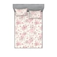 thumbnail image 1 of Romantic Fitted Sheet & Pillow Sham Set, Pastel Colors Flowers Vintage Pattern With Lines on Spring Inspired Pinky Back, Decorative Printed 3 Piece Bedding Decor, King, Cream Blush, by Ambesonne, 1 of 2