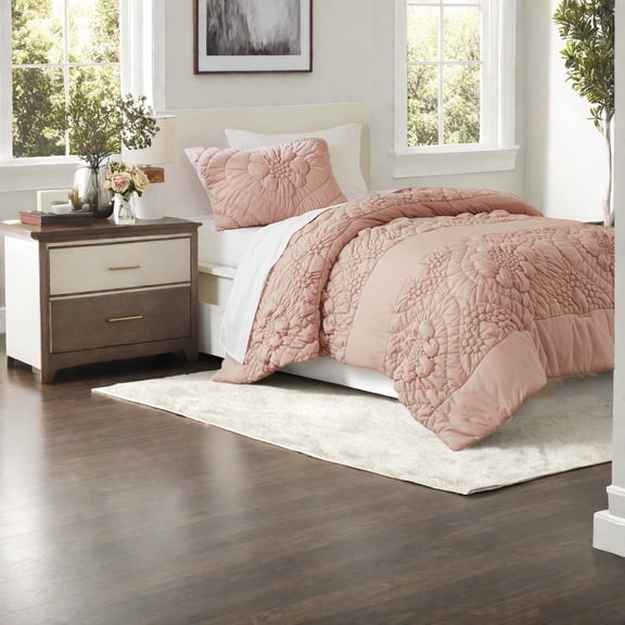 Romantic Floral 3Piece King Bedding Set Jersey Knit Polyester AllSeason Comfort