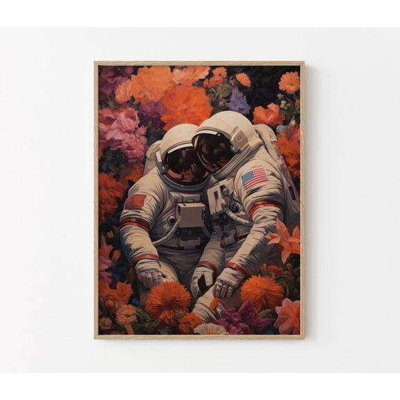 Romantic Floral Astronaut Artwork Wall Art Matte Print, Astronaut Wall Decor, Space Wall Art, Wall Hangings, Abstract Floral Art Wall Art, Modern Wall Decor, 16x24 UNFRAMED
