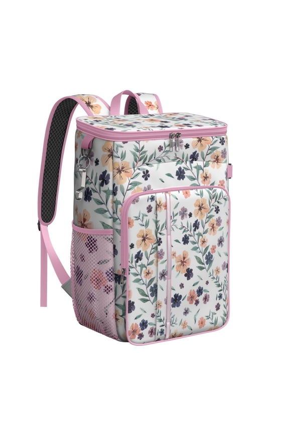 Romantic Floral Design Insulated Backpack Cooler - 20L High Capacity, Multiple Pockets for Organization