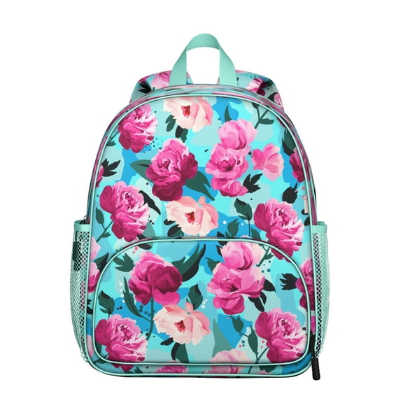Romantic Floral Design Students Backpack - Colorful Tropical Flower and Leaves with Boho Sunflower and Butterfly Illustration, Lightweight Waterproof School Bag