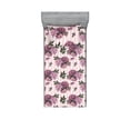 thumbnail image 1 of Romantic Floral Fitted Sheet & Pillow Sham Set, Peony Flowers Pattern with Leaves Greenery on Striped Back, Decorative Printed 2 Piece Bedding Decor, Twin, Pale Lilac and Forest Green, by Ambesonne, 1 of 2