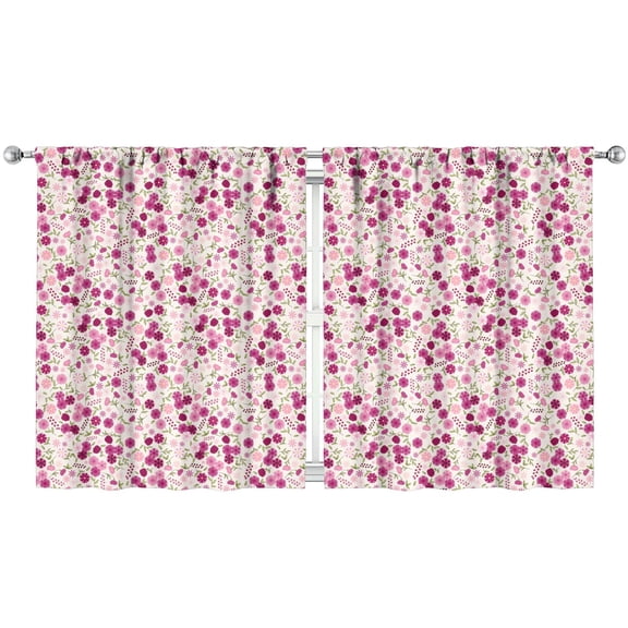 Romantic Floral Kitchen Curtains Set - 2 PCS Peony and Rose Design Tier Curtains