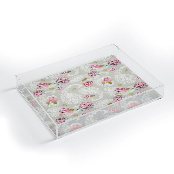 Romantic Floral Paisley Pattern Acrylic tray by Marta Barragan Camarasa