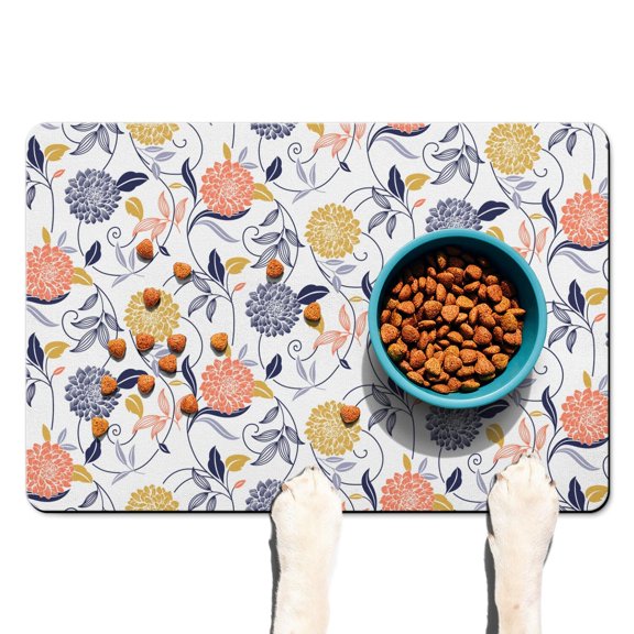 Romantic Floral Pet Food Mat - Absorbent Dog Feeding Mat with Rose and Peony Pattern, Eco-Friendly & Washable