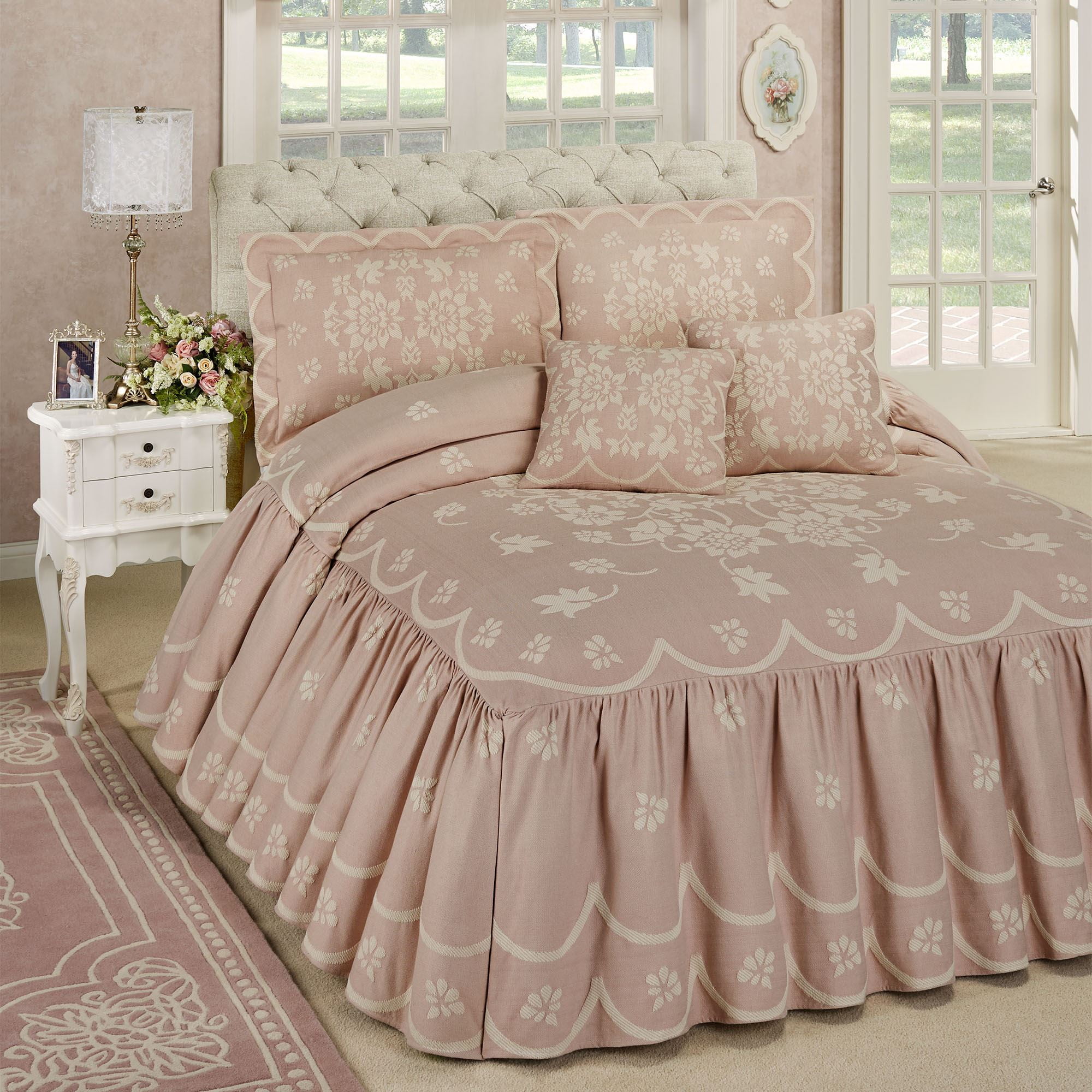 Dusty Rose Floral Cotton Polyester Full Bedspread Set