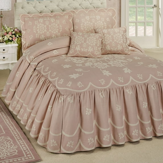 Romantic Floral Primrose Oversized Grande Dusty Rose Flounce Style Bedspread Set Full