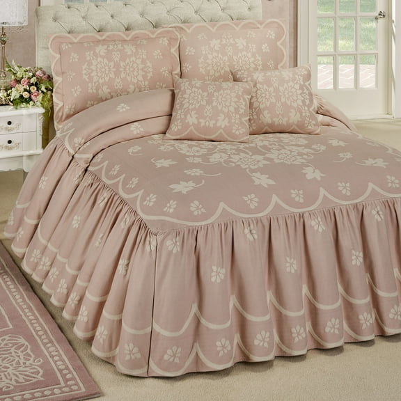 Romantic Floral Primrose Oversized Grande Dusty Rose Flounce Style Bedspread Set Full