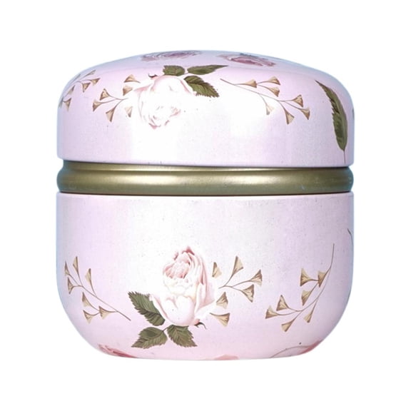 Romantic Floral Print Tin Canister with Lid - 3.9" Round Decorative Storage Jar for Tea, Candy, Candles, Small Crafts
