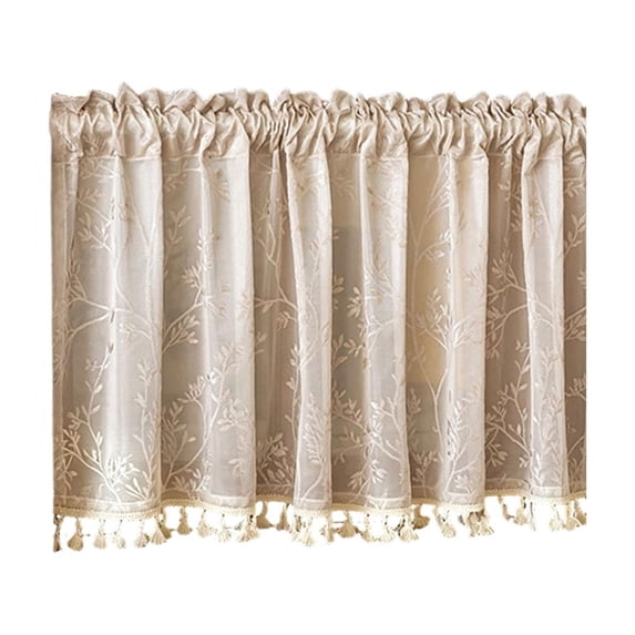 Romantic Floral Printed Curtain Kitchen Curtain 39x23 Inch - Semi Sheer Short Curtains, Polyester Light Filtering Window Treatment, Bright Colorful Spring Decoration for Coffee Shop