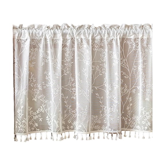 Romantic Floral Printed Curtain Kitchen Curtain 39x23 Inch - Semi Sheer Short Curtains, Polyester Light Filtering Window Treatment, Bright Colorful Spring Decoration for Coffee Shop