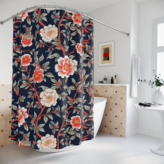 Romantic Floral Shower Curtain in Navy