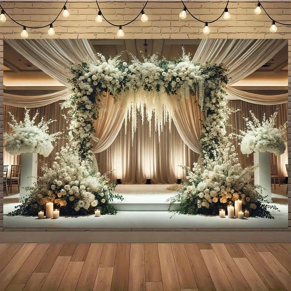 Romantic Floral Wedding Backdrop White Curtain Flowers Photography Background Green Greenery Bridal Shower Wedding Party Decorations Banner Photo Photobooth Props