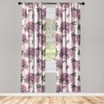 thumbnail image 1 of Romantic Floral Window Curtains, Peony Flowers Pattern with Leaves Greenery on Striped Back, Lightweight Decor 2-Panel Set with Rod Pocket, Pair of - 28"x84", Pale Lilac and Forest Green, by Ambesonne, 1 of 3