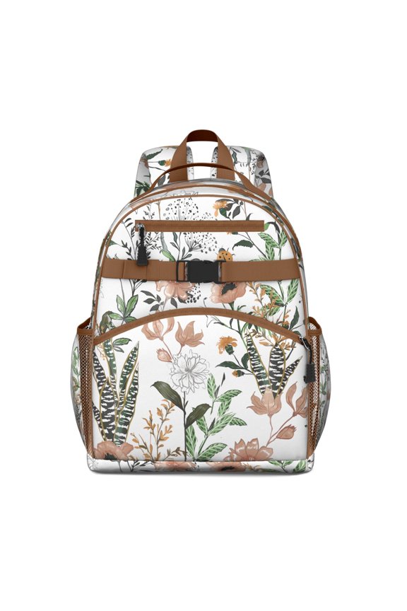 Romantic Floral and Bee Artwork Backpack Adjustable Padded Straps Chest Strap Water-resistant Lightweight School Backpack for Student and Students