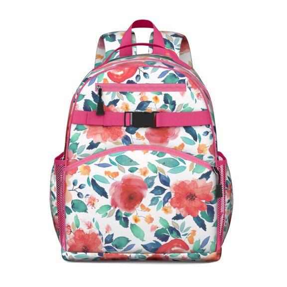 Romantic Floral and Bee Artwork Backpack Adjustable Padded Straps Chest Strap Water-resistant Lightweight School Backpack for Student and Students