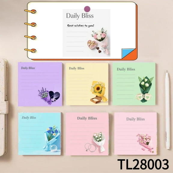 Romantic Flower Art - Themed Sticky Notes (3.543.54 Inches) 100-Pack with105 Emoticon Stickers, Strong Adhesive for All Your Note-Taking Needs, Easy To Write on, Great for Project Planning