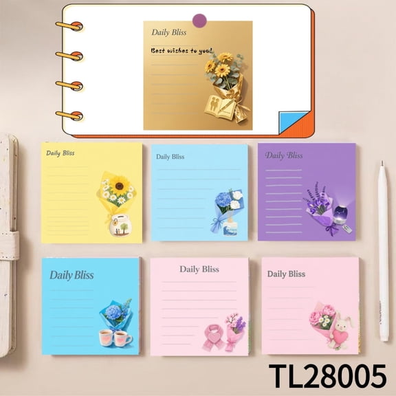 Romantic Flower - Themed Sticky Notes (3.543.54 Inches) 100-Pack with105 Emoticon Stickers, Residue-free, Strong Adhesive for All Your Note-Taking Needs, Easy To Write on, Great for Project Planning