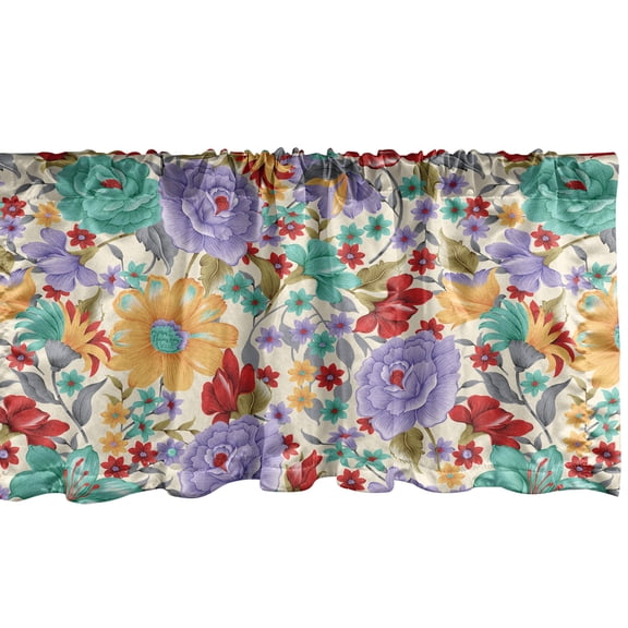 Romantic Flowers Window Valance, Colorful Dreamy Blooming Flowers with Leafy Peduncles Print, Curtain Valance for Kitchen Bedroom with Rod Pocket, 54" X 18", Dark Coral Lavender Cream, by Ambesonne
