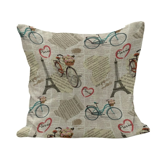 Romantic Fluffy Throw Pillow Cushion Cover, Newspaper Vintage Retro with Paris Lettering in Hearts Art Print, Decorative Square Accent Pillow Case, 16" x 16", White Black, by Ambesonne