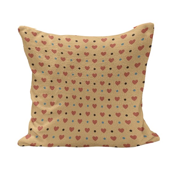 Romantic Fluffy Throw Pillow Cushion Cover, Valentines Day Inspired Love Couple Sign Hearts and Retro Polka Dots, Decorative Square Accent Pillow Case, 16" x 16", Coral Pale Orange Blue, by Ambesonne