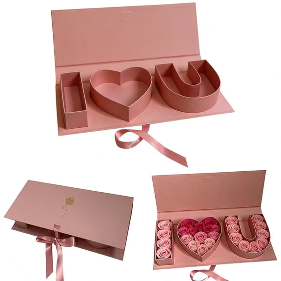 Romantic Foldable Rose Gift Box - Creative Gift Wrapping Box for Valentine's Day & Qixi Festival, Perfect for Bouquet & Party Favor Packaging pink