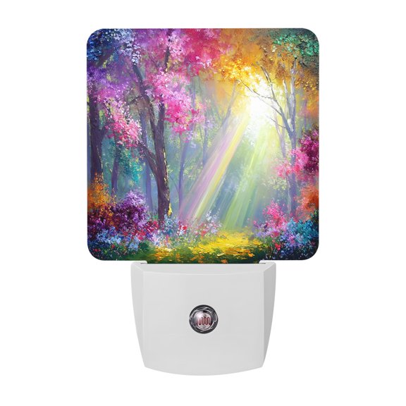 Romantic Forest LED Night Light, Sunbeams Colorful Nature Trees Dreamy Night Lights plug into Wall with Smart Sensor Dusk to Dawn Sensor for Nursery Bedroom 2.95x4.5in