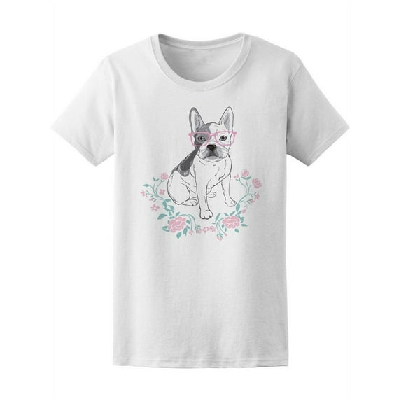Romantic French Bulldog Roses T-Shirt Women -Image by Shutterstock, Female Small