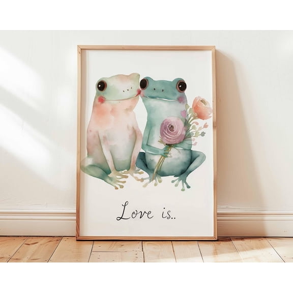 Romantic Frog Cute Love Frog Couple Whimsical Bedroom Wall Art Print, Unframed Paper Poster 8x10in