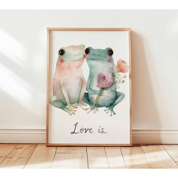 Romantic Frog Wall Art Cute Love Poster Frog Couple Illustration Art, Unframed Poster