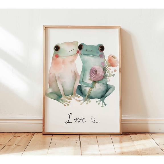 Romantic Frog Wall Art Print, Cute Love Poster, Frog Couple Illustration, Whimsical Animal Artwork for Bedroom Decor, Poster Only