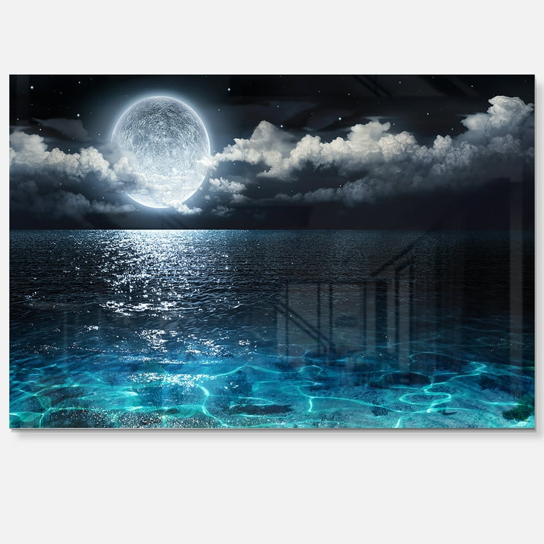 Free Shipping! Designart Romantic Full Moon Over Sea 40x30 in