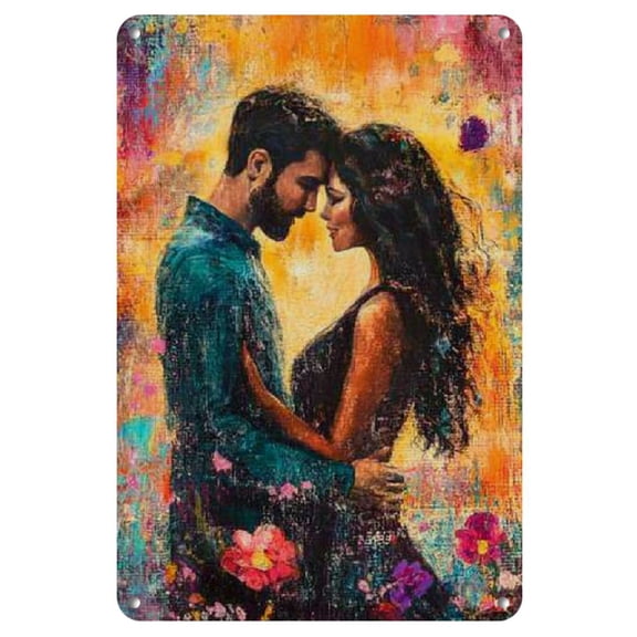 Romantic Garden Embrace 8"x12" Iron Wall Art - Vibrant Sunset Love Scene, No Power Needed, Featherless, Perfect for Valentine'S Day Decor, Garden Decor