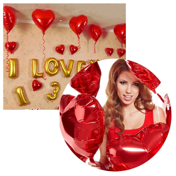TOYMYTOY 10Pcs Red Aluminum Foil Heart Balloon for Wedding Engagement Holiday Party Decoration