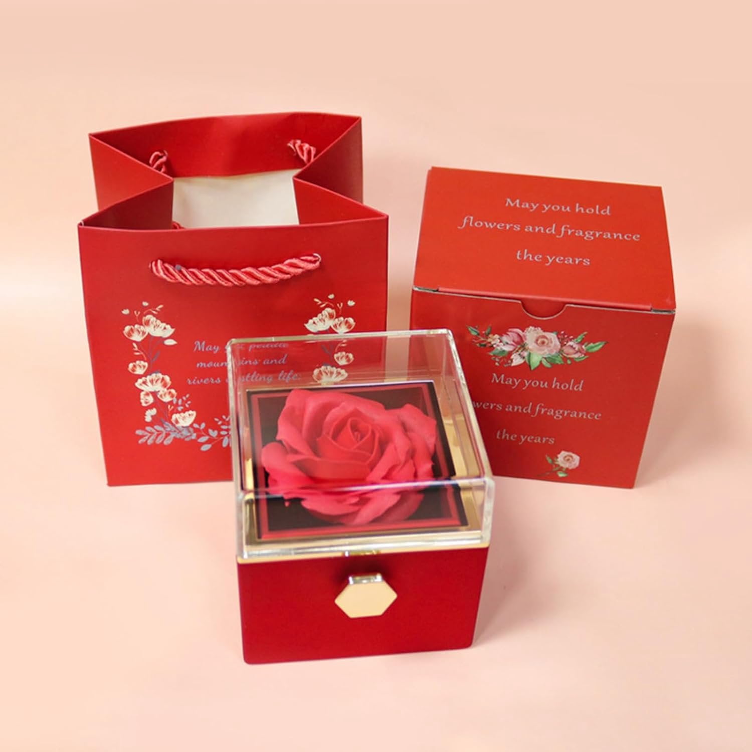 Romantic Gifts for Her Rose Ring Box Box Artificial Eternal Rose Box ...