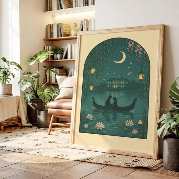 Romantic Gondola Ride Literary Inspired Wall Art Vintage Style, Unframed Poster