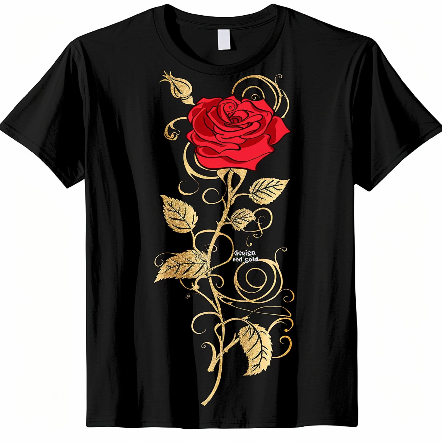 Romantic Gothic Red Rose & Gold Swirls TShirt Elegant Floral Design ...