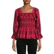 Romantic Gypsy Junior' Smocked Plaid Shirt with Balloon Sleeves