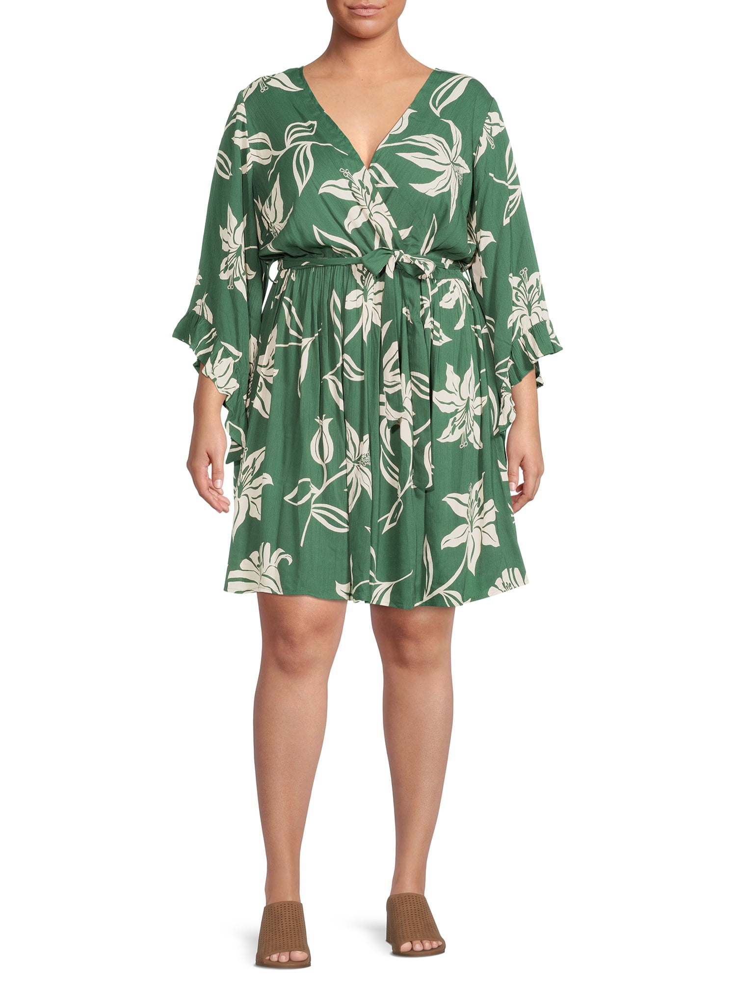 Romantic Gypsy Women's Plus Size Crochet Trim Flutter Sleeve Dress