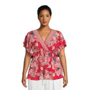Romantic Gypsy Women's Plus Size Floral Flutter Sleeve V-Neck Top, Sizes 1X-4X